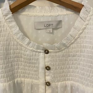 Loft Large Off-White Smocked Tank Top with Buttons